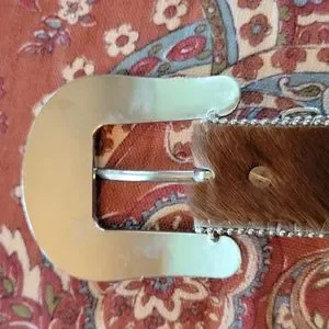 Atlas Texas Longhorn brown calf hair leather, rhinestones, and studs belt Large Atlas | Accessories | Atlas Texas Longhorn Brown Calf Hair  main image 2